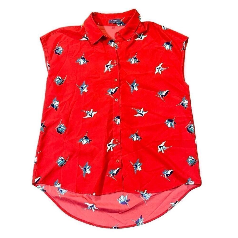 Madison Cap Sleeve Button-up Bird Tropical Blouse XL